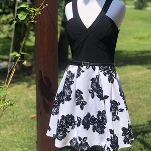 Floral black and white homecoming dress